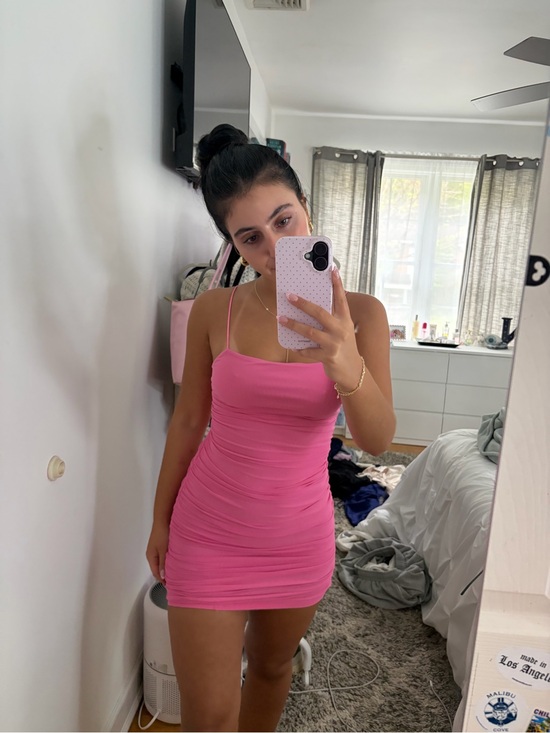 Hello Molly Dresses & Skirts - Hello Molly Hot Pink Ruched Spaghetti Strap Mini Dress